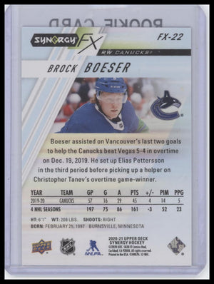 2020-21 Upper Deck Synergy #FX-22 Brock Boeser Synergy FX Purple #/349