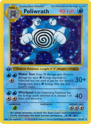 Moderetly Played Poliwrath (13) Holo shadowless (Cabinet-MP)