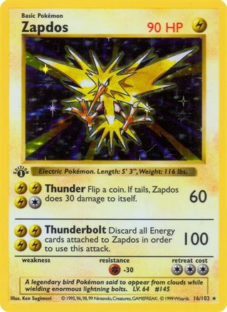 PKM - Zapdos (16) Holo Rare Unlimited Holofoil
