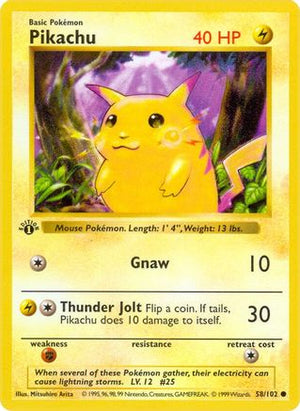 Lightly Played Pikachu (58) Common 1st Edition (Cabinet-LP)