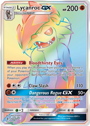 Lycanroc GX (Secret) (156)/145 Secret Rare Holofoil