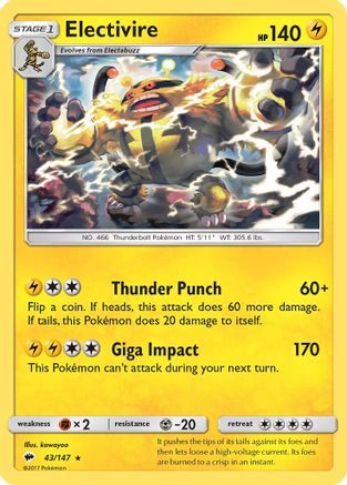 Electivire (43)/147 Rare Reverse Holofoil