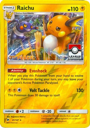 Raichu - 41/147 (League Challenge) [3rd Place] (41) Promo Reverse Holofoil