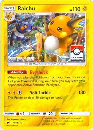 Raichu - 41/147 (League Challenge) [2nd Place] (41) Promo Reverse Holofoil