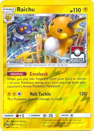 Raichu - 41/147 (League Challenge) [1st Place] (41) Promo Reverse Holofoil