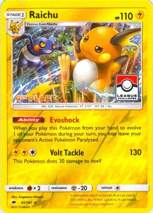 Raichu - 41/147 (League Challenge) [4th Place] (41) Promo Reverse Holofoil