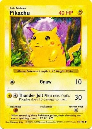 PKM - Pikachu (Red Cheeks) (58) Common 1st Edition