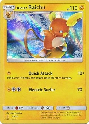 Alolan Raichu (#30 Holofoil) (30) Uncommon Holofoil