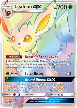 Leafeon GX (Secret Rare) (157)/156 Secret Rare Holofoil