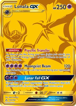 Lunala GX (Secret Rare) (172)/156 Secret Rare Holofoil