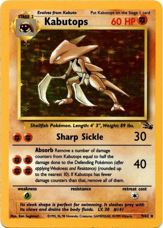Kabutops (9) (9)/62 Holo Rare Unlimited Holofoil