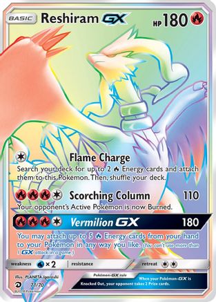 Reshiram GX (Secret) (71)/70 Secret Rare Holofoil