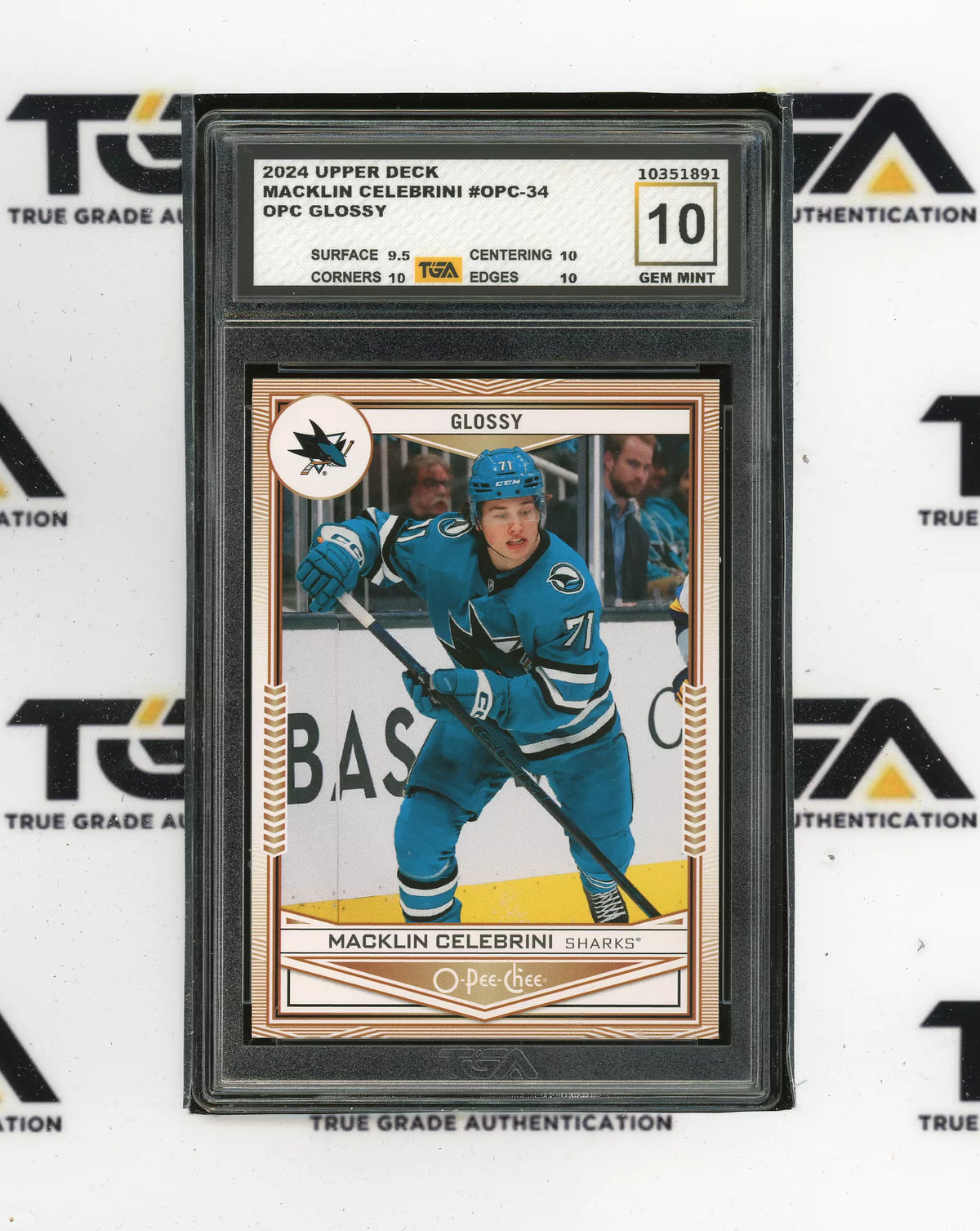 TGA 10 Macklin Celebrini #OPC-34 OPC Glossy Rookie