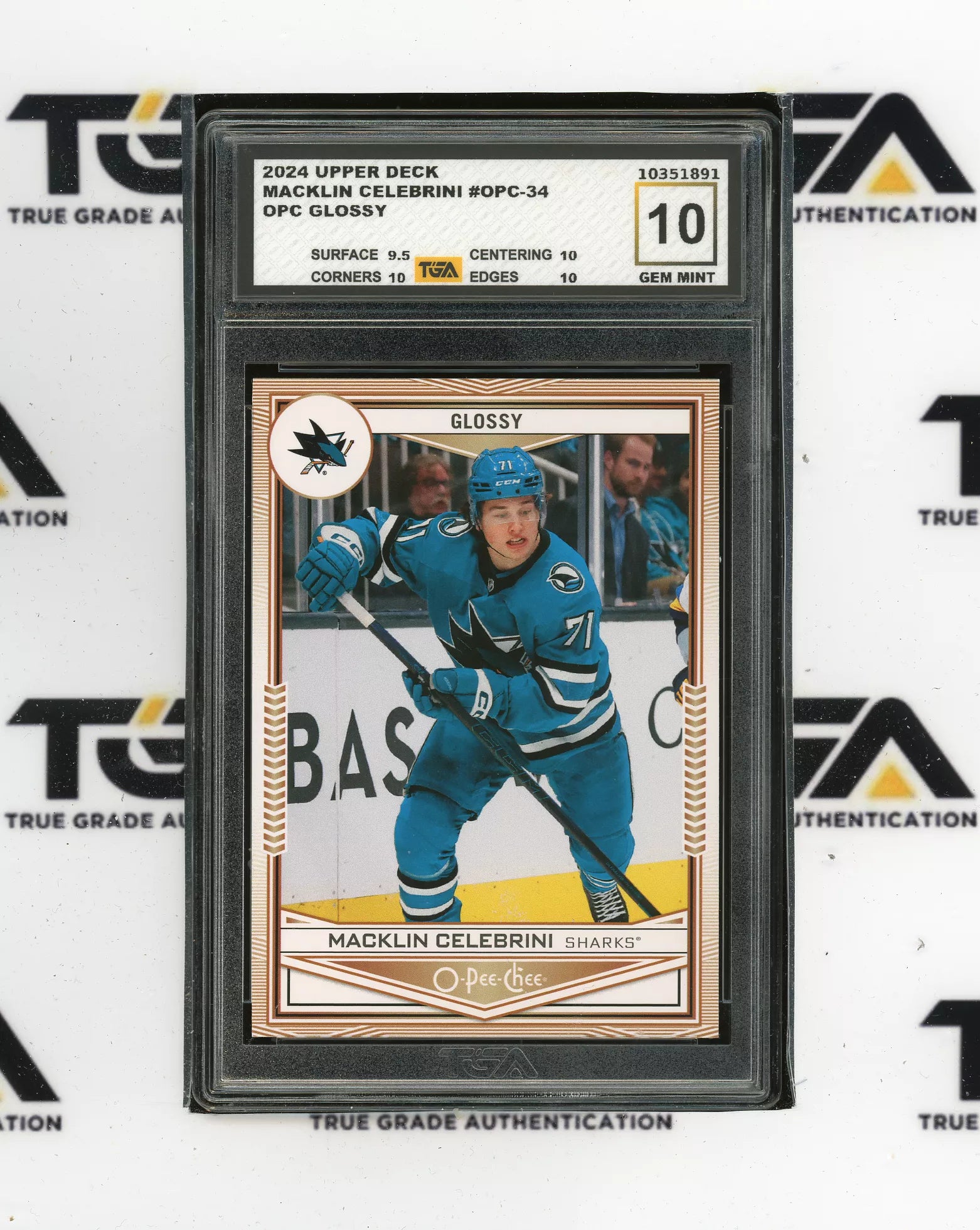 TGA 10 Macklin Celebrini #OPC-34 OPC Glossy Rookie