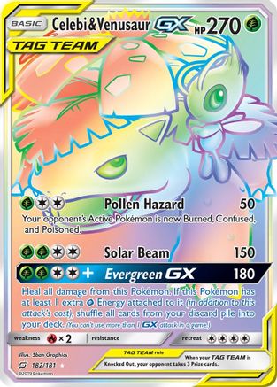 Celebi & Venusaur GX (Secret) (182)/181 Secret Rare Holofoil