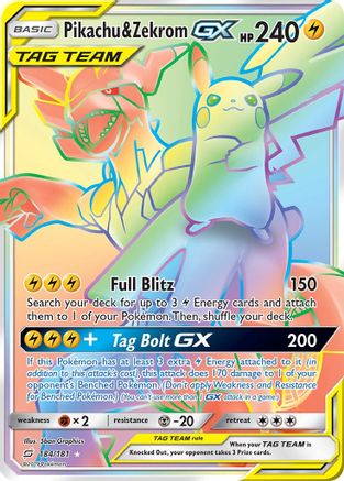 Pikachu & Zekrom GX (Secret) (184)/181 Secret Rare Holofoil