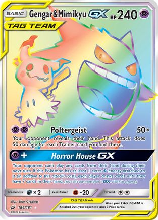 Gengar & Mimikyu GX (Secret) (186)/181 Secret Rare Holofoil