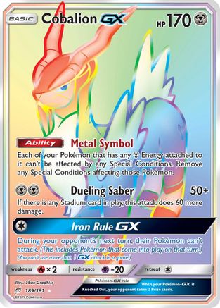 Cobalion GX (Secret) (189)/181 Secret Rare Holofoil