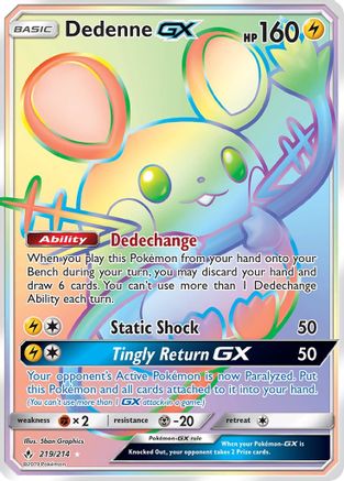 Dedenne GX (Secret) (219)/214 Secret Rare Holofoil