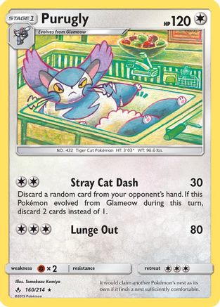Purugly (160)/214 Rare Reverse Holofoil