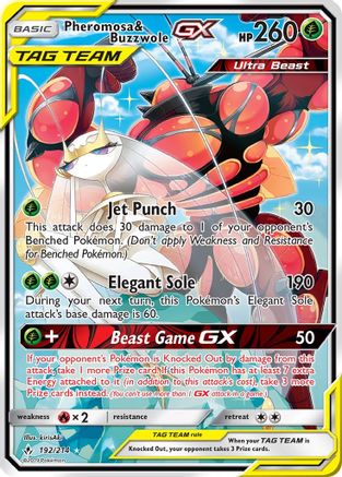 Pheromosa & Buzzwole GX (192) (Alternate Full Art) (192)/214 Ultra Rare Holofoil