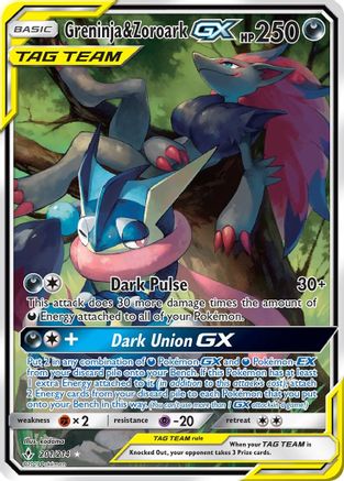 Greninja & Zoroark GX (201) (Alternate Full Art) (201)/214 Ultra Rare Holofoil