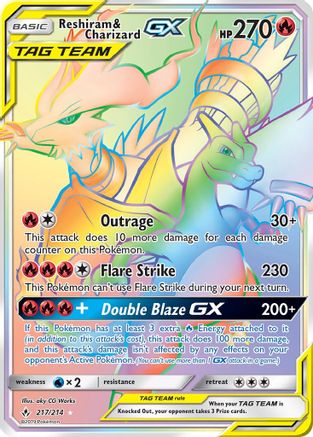 Reshiram & Charizard GX (Secret) (217)/214 Secret Rare Holofoil