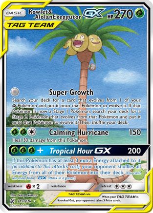 Rowlet & Alolan Exeggutor GX (Alternate Full Art) (215)/236 Ultra Rare Holofoil
