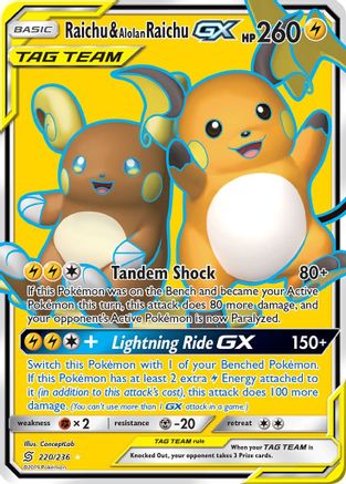 Raichu & Alolan Raichu GX (Full Art) (220)/236 Ultra Rare Holofoil