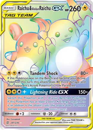 Raichu & Alolan Raichu GX (Secret) (241)/236 Secret Rare Holofoil