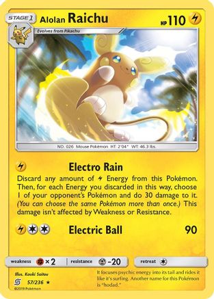 Alolan Raichu (57)/236 Holo Rare Reverse Holofoil