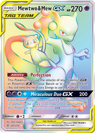 Mewtwo & Mew GX (Secret) (242)/236 Secret Rare Holofoil