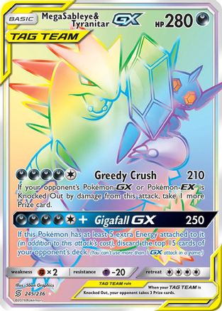 Mega Sableye & Tyranitar GX (Secret) (245)/236 Secret Rare Holofoil