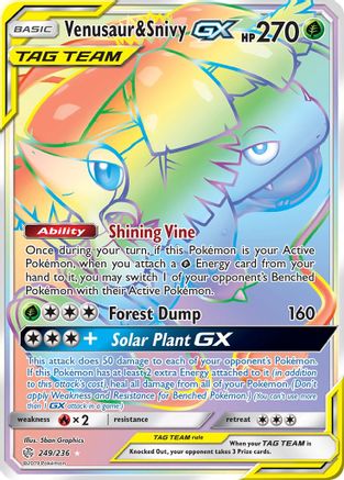 Venusaur & Snivy GX (Secret) (249)/236 Secret Rare Holofoil