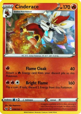 Cinderace - 036/202 (Cracked Ice Holo) (36) Holo Rare Holofoil