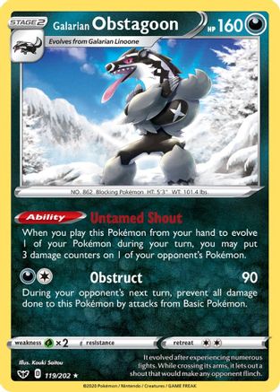 Galarian Obstagoon (119)/202 Holo Rare Reverse Holofoil