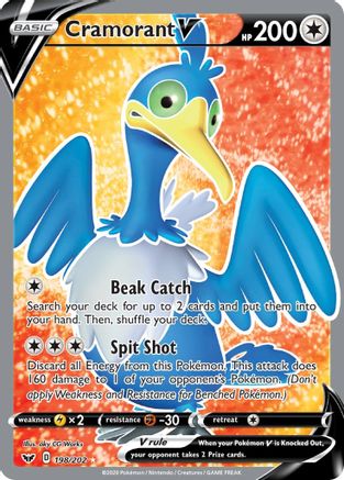 Cramorant V (Full Art) (198)/202 Ultra Rare Holofoil