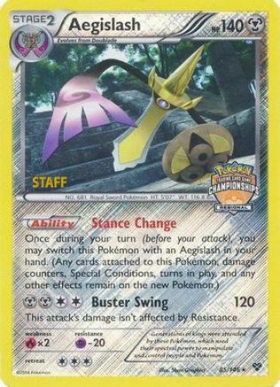 Aegislash - 85/146 (Regional Championships) [Staff] (85) Promo Reverse Holofoil