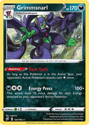 Grimmsnarl (125)/192 Holo Rare Reverse Holofoil