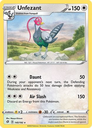 Unfezant (145)/192 Rare Reverse Holofoil