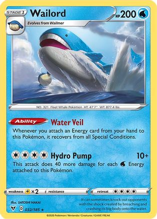 Wailord (32)/185 Holo Rare Reverse Holofoil