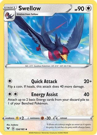 Swellow (134)/185 Uncommon Reverse Holofoil