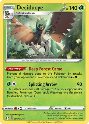 Decidueye (8)/72 Holo Rare Reverse Holofoil
