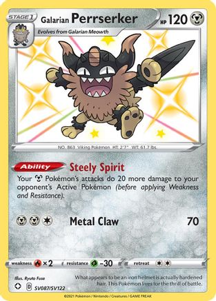 Galarian Perrserker (SV087)/122 Shiny Holo Rare Holofoil
