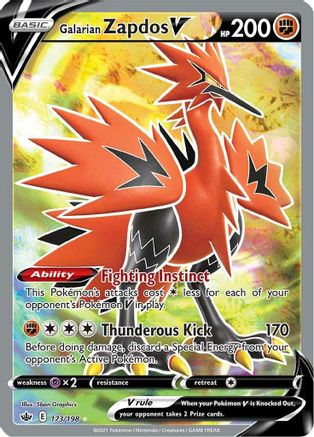 Galarian Zapdos V (Full Art) (173)/198 Ultra Rare Holofoil