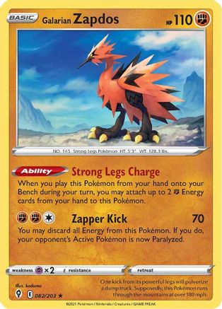 Galarian Zapdos (82)/203 Holo Rare Reverse Holofoil