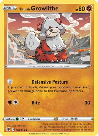 Hisuian Growlithe (70)/189 Common Reverse Holofoil