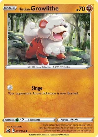 Hisuian Growlithe (83)/196 Common Reverse Holofoil