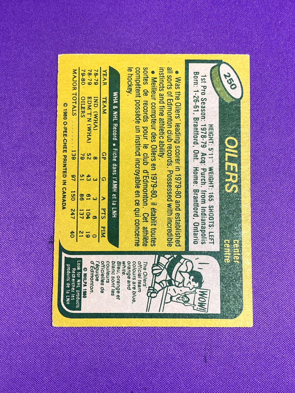 Wayne Gretzky #250 O-PEE-CHEE 1980-81 (2nd year) (Cabinet)