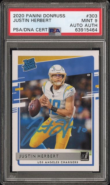 PSA 9 Justin Herbert #303 Authenticated Auto On Card Donruss (cabinet)